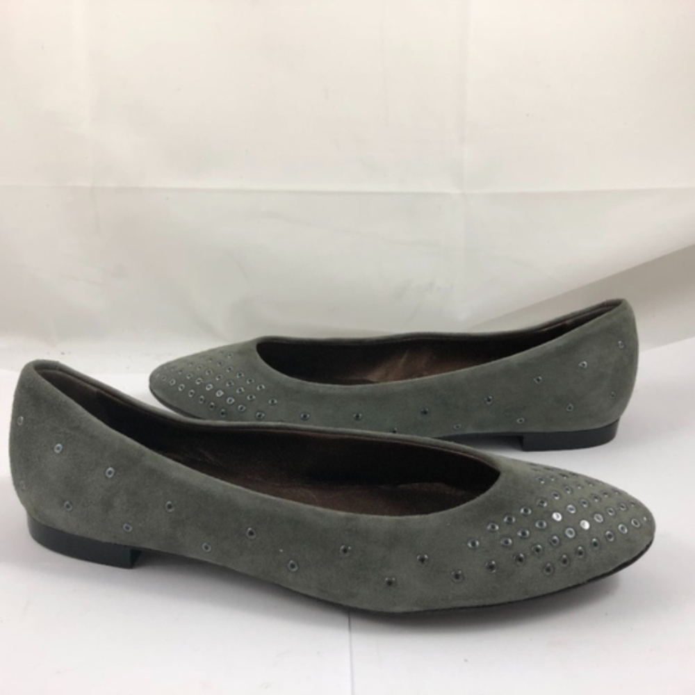 AGL Grommet Suede Leather Slip On Flats Shoes Gray